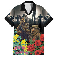 Kangaroo-Kiwi Soldier ANZAC Personalised Family Matching Off Shoulder Maxi Dress and Hawaiian Shirt Golden Wattle Poppy Flowers LT9 Dad's Shirt - Short Sleeve Black - Polynesian Pride