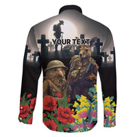Kangaroo-Kiwi Soldier ANZAC Personalised Family Matching Off Shoulder Short Dress and Hawaiian Shirt Golden Wattle Poppy Flowers LT9 - Polynesian Pride
