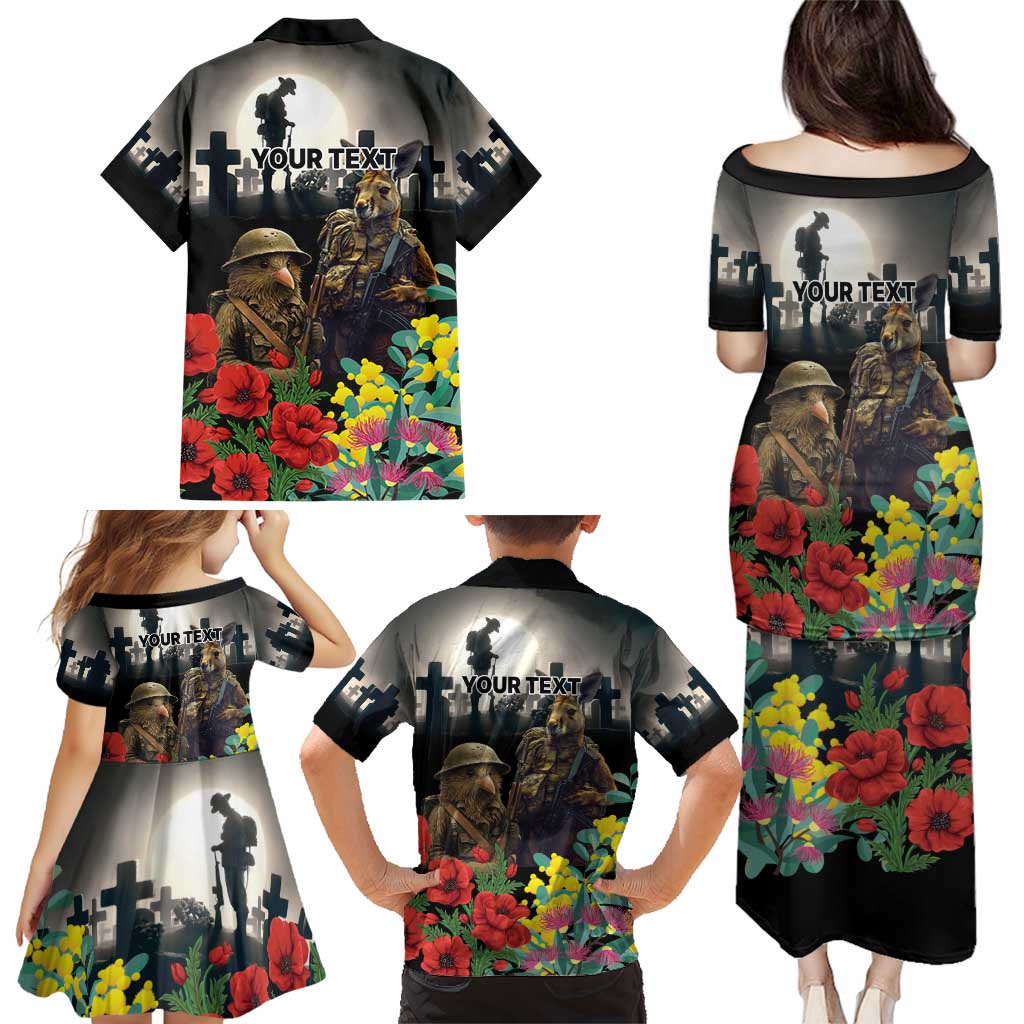 Kangaroo-Kiwi Soldier ANZAC Personalised Family Matching Puletasi and Hawaiian Shirt Golden Wattle Poppy Flowers LT9 - Polynesian Pride