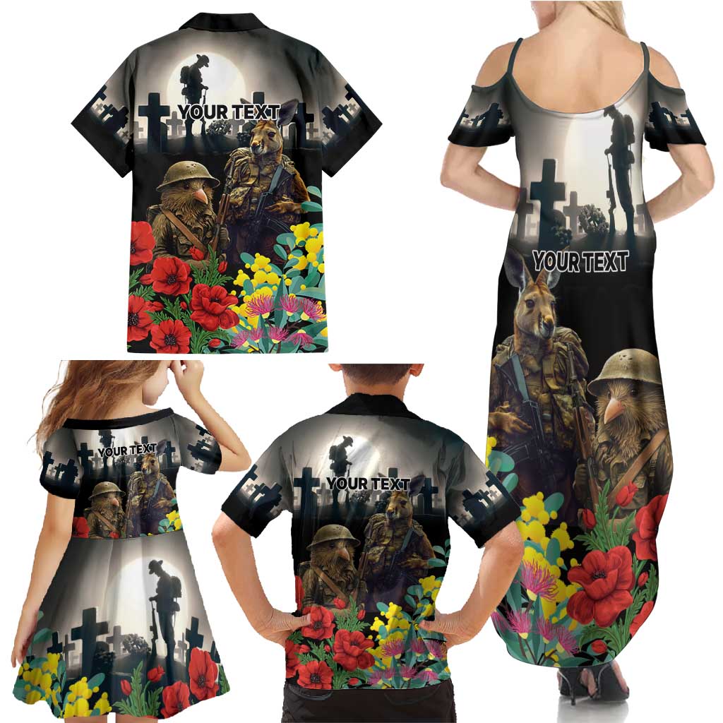 Kangaroo-Kiwi Soldier ANZAC Personalised Family Matching Summer Maxi Dress and Hawaiian Shirt Golden Wattle Poppy Flowers LT9 - Polynesian Pride