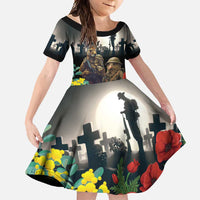 Kangaroo-Kiwi Soldier ANZAC Personalised Family Matching Tank Maxi Dress and Hawaiian Shirt Golden Wattle Poppy Flowers LT9 Daughter's Dress Black - Polynesian Pride