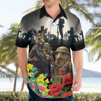 Kangaroo-Kiwi Soldier ANZAC Personalised Hawaiian Shirt Golden Wattle Poppy Flowers LT9 - Polynesian Pride