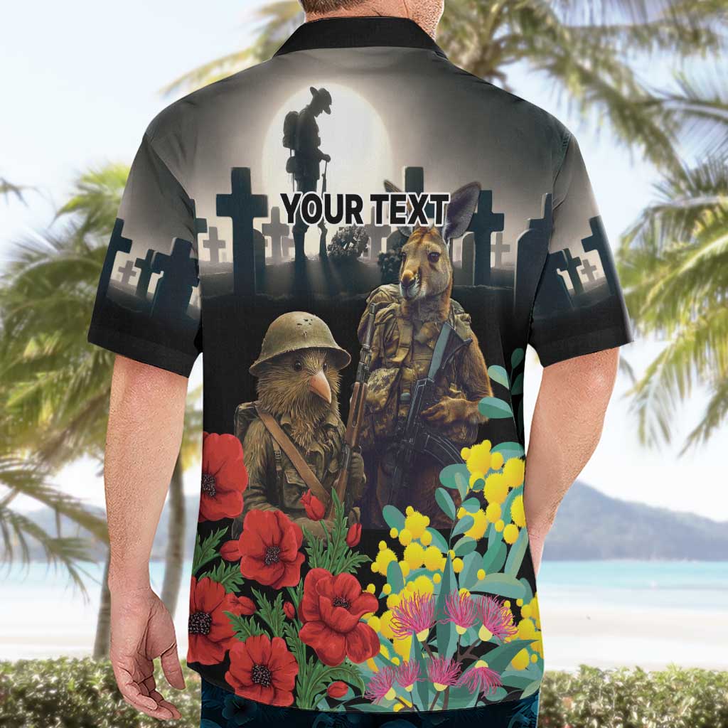 Kangaroo-Kiwi Soldier ANZAC Personalised Hawaiian Shirt Golden Wattle Poppy Flowers LT9 - Polynesian Pride