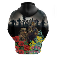 Kangaroo-Kiwi Soldier ANZAC Personalised Hoodie Golden Wattle Poppy Flowers LT9 - Polynesian Pride