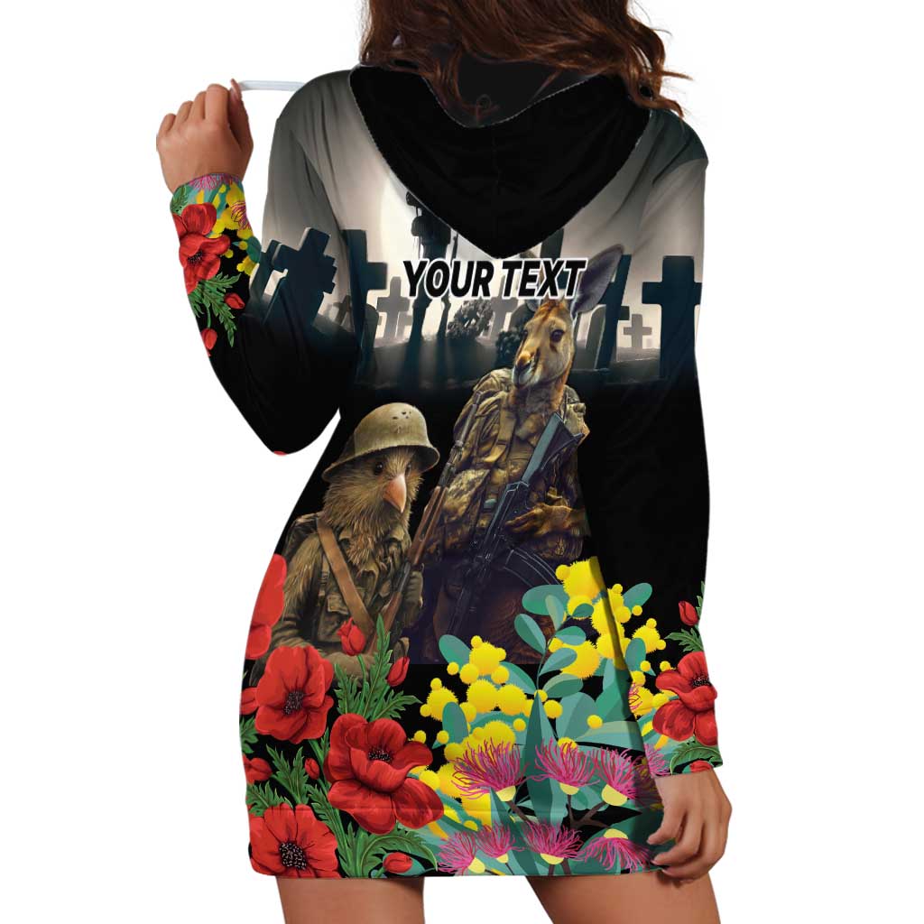 Kangaroo-Kiwi Soldier ANZAC Personalised Hoodie Dress Golden Wattle Poppy Flowers LT9 - Polynesian Pride