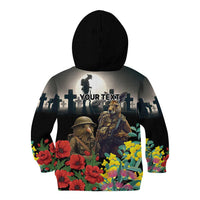 Kangaroo-Kiwi Soldier ANZAC Personalised Kid Hoodie Golden Wattle Poppy Flowers LT9 - Polynesian Pride