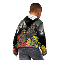 Kangaroo-Kiwi Soldier ANZAC Personalised Kid Hoodie Golden Wattle Poppy Flowers LT9 - Polynesian Pride