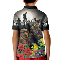 Kangaroo-Kiwi Soldier ANZAC Personalised Kid Polo Shirt Golden Wattle Poppy Flowers LT9 - Polynesian Pride