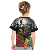 Kangaroo-Kiwi Soldier ANZAC Personalised Kid T Shirt Golden Wattle Poppy Flowers LT9 - Polynesian Pride