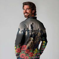 Kangaroo-Kiwi Soldier ANZAC Personalised Long Sleeve Polo Shirt Golden Wattle Poppy Flowers LT9 - Polynesian Pride