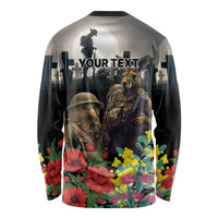 Kangaroo-Kiwi Soldier ANZAC Personalised Long Sleeve Shirt Golden Wattle Poppy Flowers LT9 - Polynesian Pride