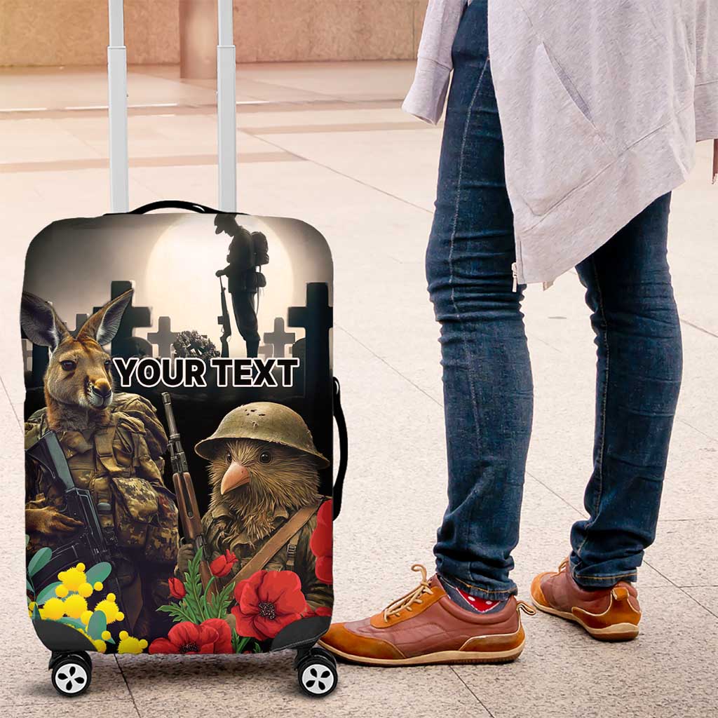 Kangaroo-Kiwi Soldier ANZAC Personalised Luggage Cover Golden Wattle Poppy Flowers LT9 Black - Polynesian Pride