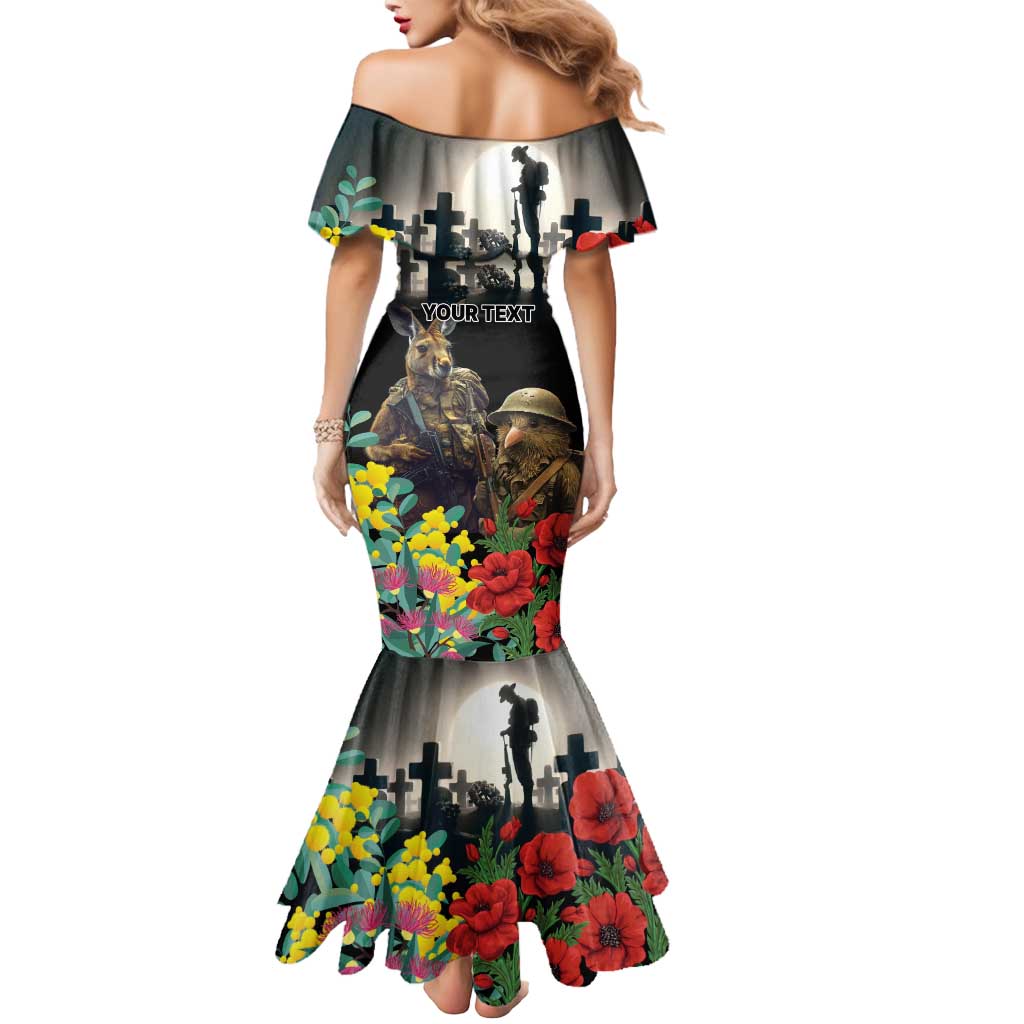Kangaroo-Kiwi Soldier ANZAC Personalised Mermaid Dress Golden Wattle Poppy Flowers LT9 - Polynesian Pride