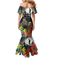 Kangaroo-Kiwi Soldier ANZAC Personalised Mermaid Dress Golden Wattle Poppy Flowers LT9 - Polynesian Pride