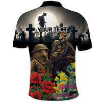 Kangaroo-Kiwi Soldier ANZAC Personalised Polo Shirt Golden Wattle Poppy Flowers LT9 - Polynesian Pride