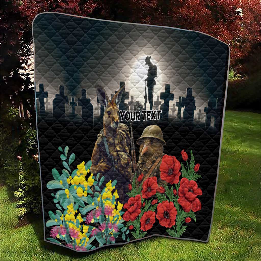 Kangaroo-Kiwi Soldier ANZAC Personalised Quilt Golden Wattle Poppy Flowers LT9 - Polynesian Pride