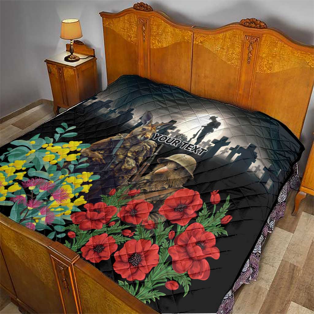 Kangaroo-Kiwi Soldier ANZAC Personalised Quilt Golden Wattle Poppy Flowers LT9 - Polynesian Pride