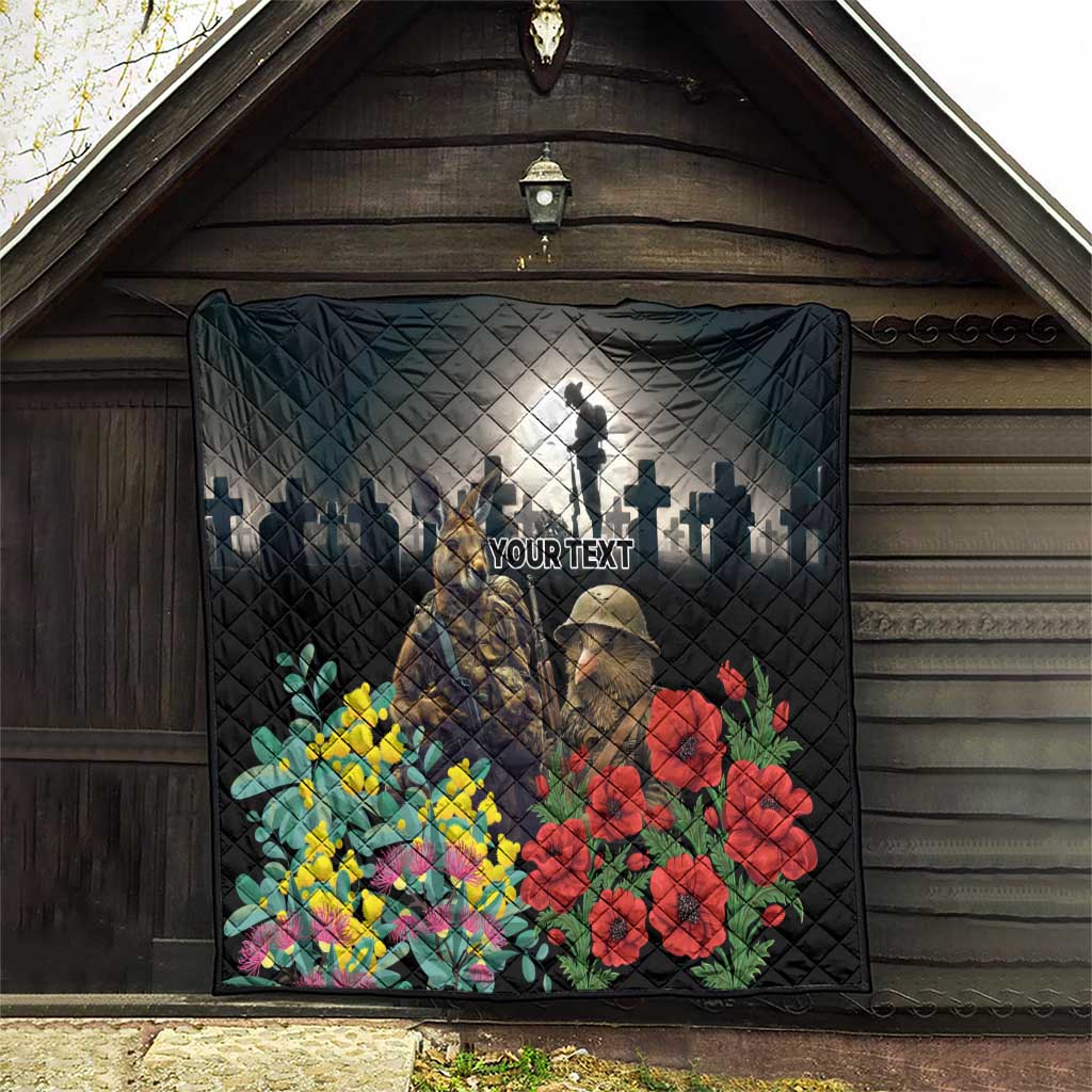 Kangaroo-Kiwi Soldier ANZAC Personalised Quilt Golden Wattle Poppy Flowers LT9 - Polynesian Pride