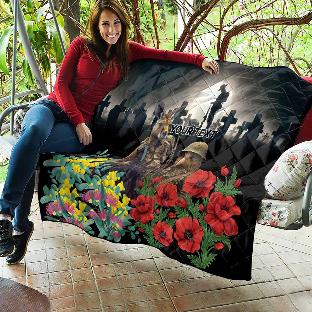Kangaroo-Kiwi Soldier ANZAC Personalised Quilt Golden Wattle Poppy Flowers LT9 - Polynesian Pride