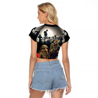 Kangaroo-Kiwi Soldier ANZAC Personalised Raglan Cropped T Shirt Golden Wattle Poppy Flowers LT9 - Polynesian Pride