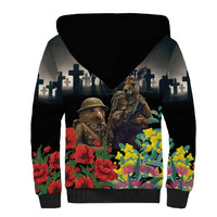 Kangaroo-Kiwi Soldier ANZAC Personalised Sherpa Hoodie Golden Wattle Poppy Flowers LT9 - Polynesian Pride