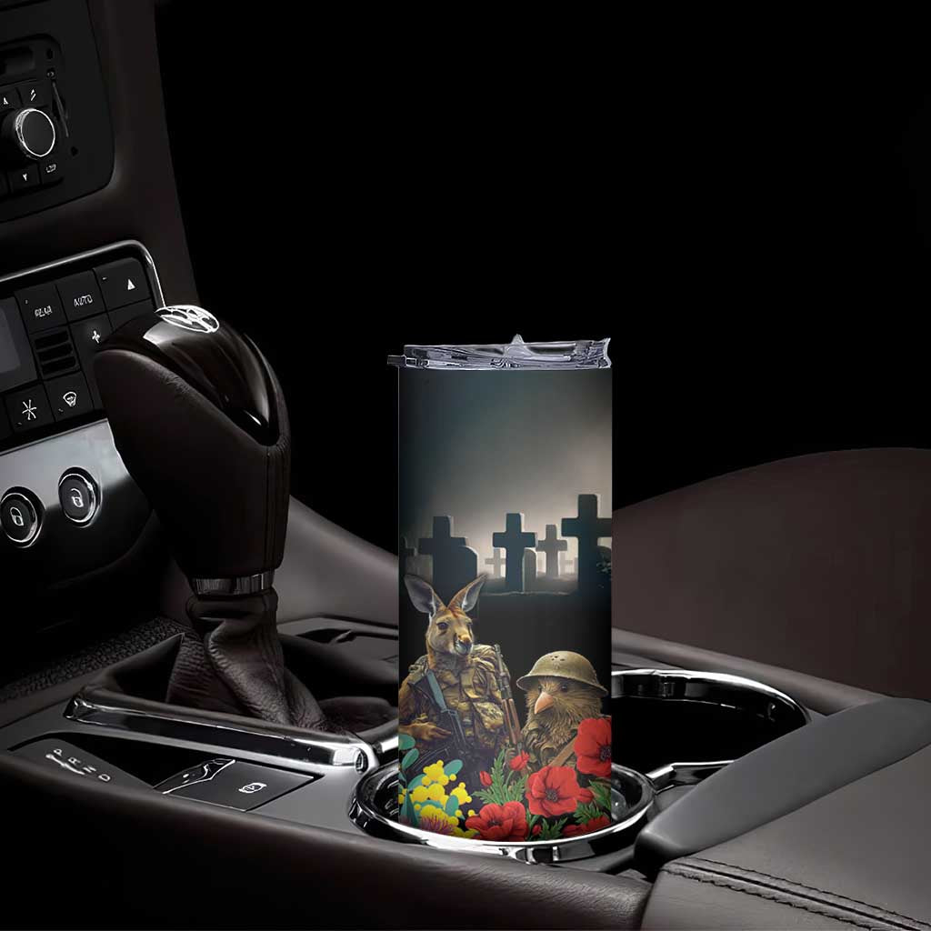 Kangaroo-Kiwi Soldier ANZAC Personalised Skinny Tumbler Golden Wattle Poppy Flowers LT9 - Polynesian Pride