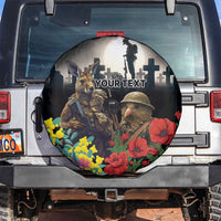 Kangaroo-Kiwi Soldier ANZAC Personalised Spare Tire Cover Golden Wattle Poppy Flowers LT9 Black - Polynesian Pride