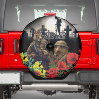 Kangaroo-Kiwi Soldier ANZAC Personalised Spare Tire Cover Golden Wattle Poppy Flowers LT9 - Polynesian Pride