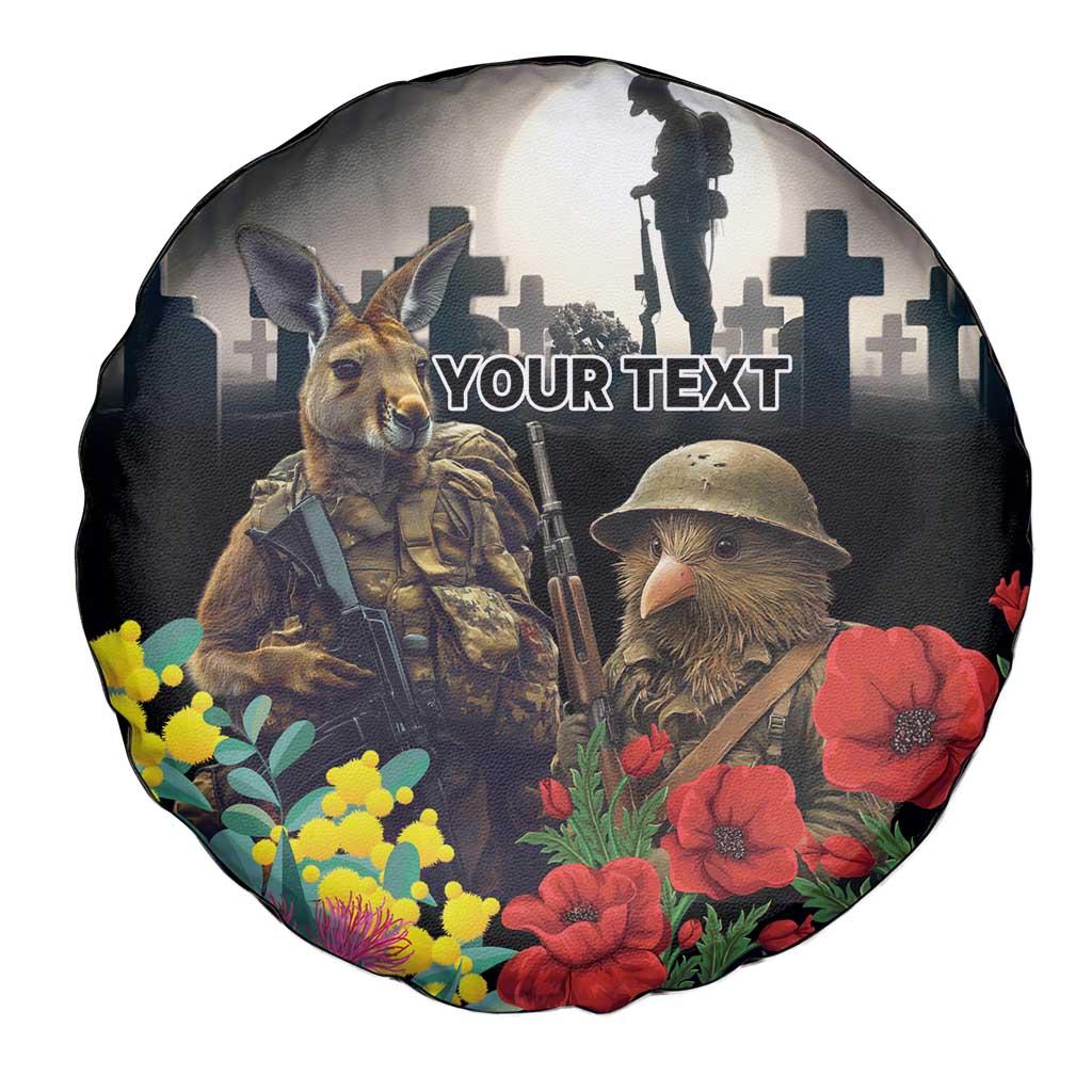 Kangaroo-Kiwi Soldier ANZAC Personalised Spare Tire Cover Golden Wattle Poppy Flowers LT9 - Polynesian Pride