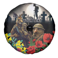 Kangaroo-Kiwi Soldier ANZAC Personalised Spare Tire Cover Golden Wattle Poppy Flowers LT9 - Polynesian Pride