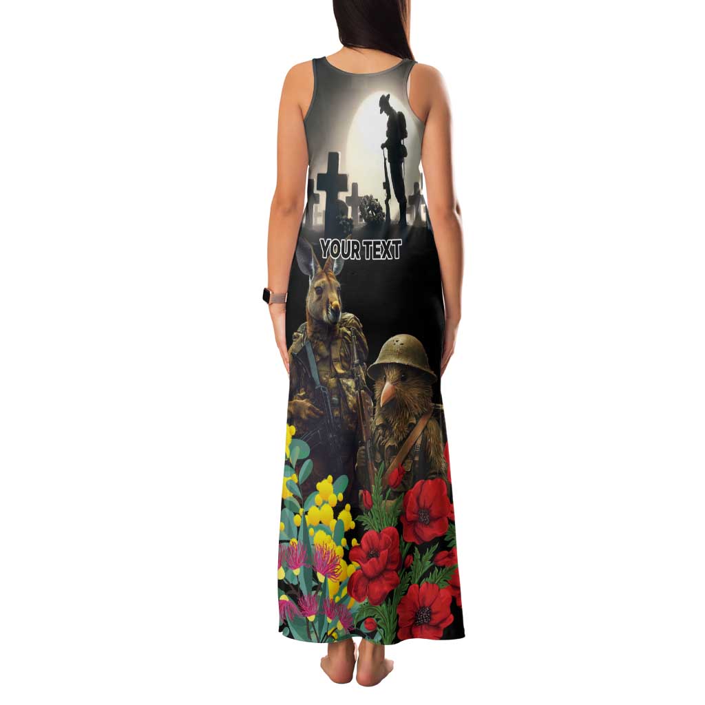 Kangaroo-Kiwi Soldier ANZAC Personalised Tank Maxi Dress Golden Wattle Poppy Flowers LT9 - Polynesian Pride