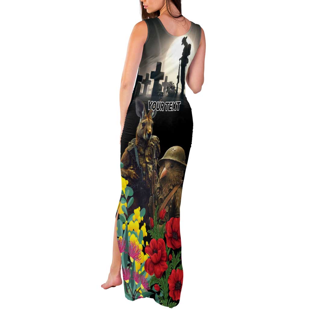 Kangaroo-Kiwi Soldier ANZAC Personalised Tank Maxi Dress Golden Wattle Poppy Flowers LT9 - Polynesian Pride