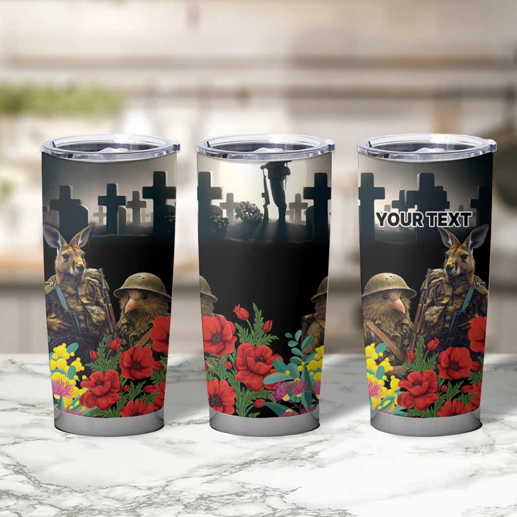 Kangaroo-Kiwi Soldier ANZAC Personalised Tumbler Cup Golden Wattle Poppy Flowers LT9 - Polynesian Pride