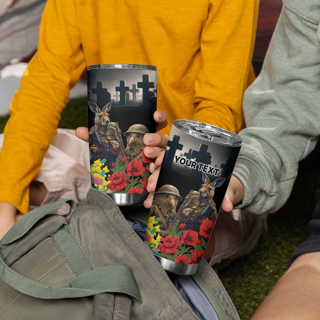 Kangaroo-Kiwi Soldier ANZAC Personalised Tumbler Cup Golden Wattle Poppy Flowers LT9 - Polynesian Pride