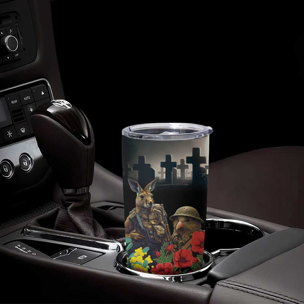 Kangaroo-Kiwi Soldier ANZAC Personalised Tumbler Cup Golden Wattle Poppy Flowers LT9 - Polynesian Pride