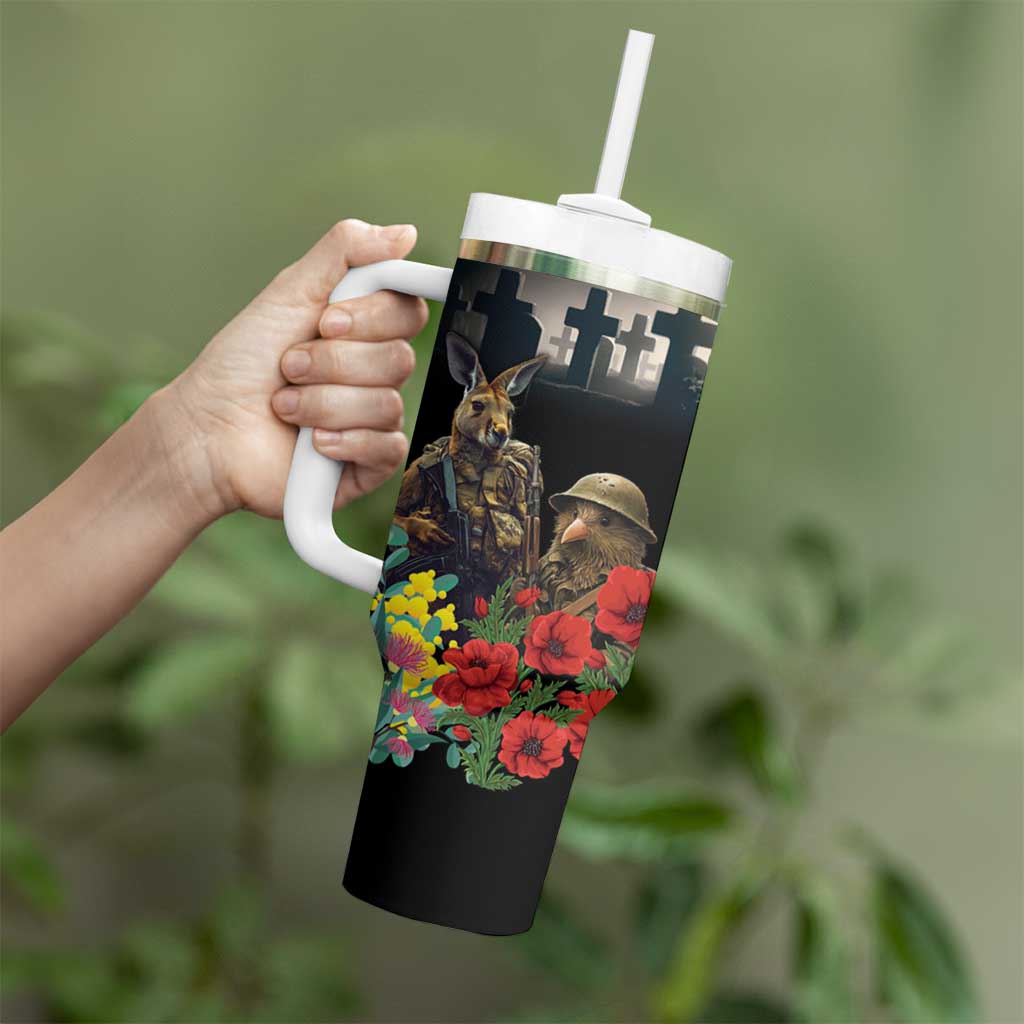 Kangaroo-Kiwi Soldier ANZAC Personalised Tumbler With Handle Golden Wattle Poppy Flowers LT9 - Polynesian Pride