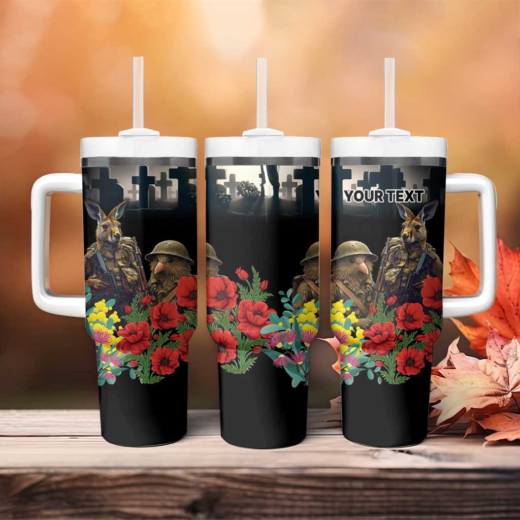 Kangaroo-Kiwi Soldier ANZAC Personalised Tumbler With Handle Golden Wattle Poppy Flowers LT9 - Polynesian Pride