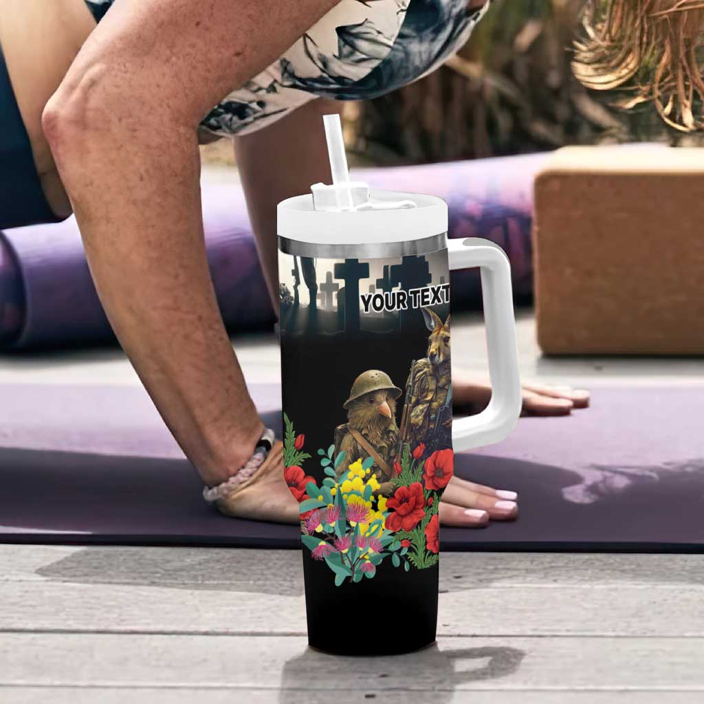 Kangaroo-Kiwi Soldier ANZAC Personalised Tumbler With Handle Golden Wattle Poppy Flowers LT9 - Polynesian Pride