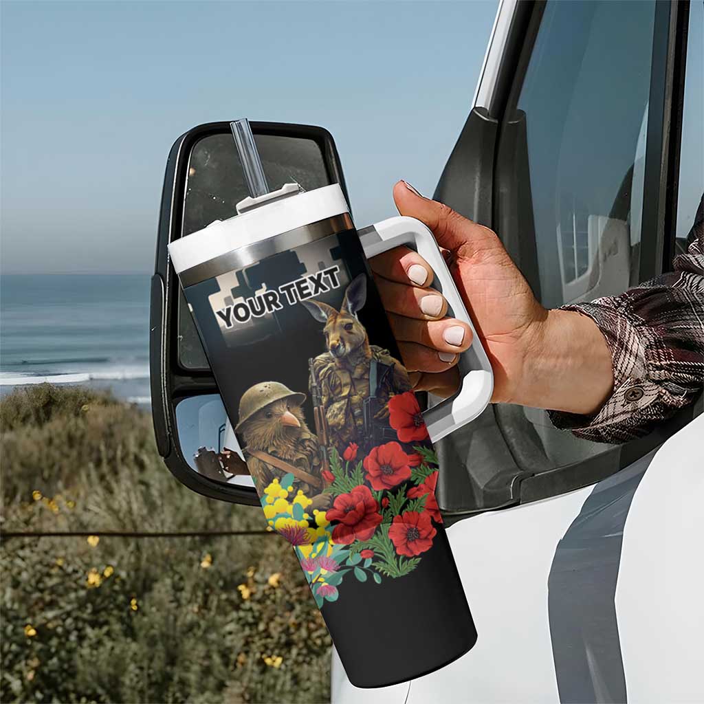 Kangaroo-Kiwi Soldier ANZAC Personalised Tumbler With Handle Golden Wattle Poppy Flowers LT9 - Polynesian Pride