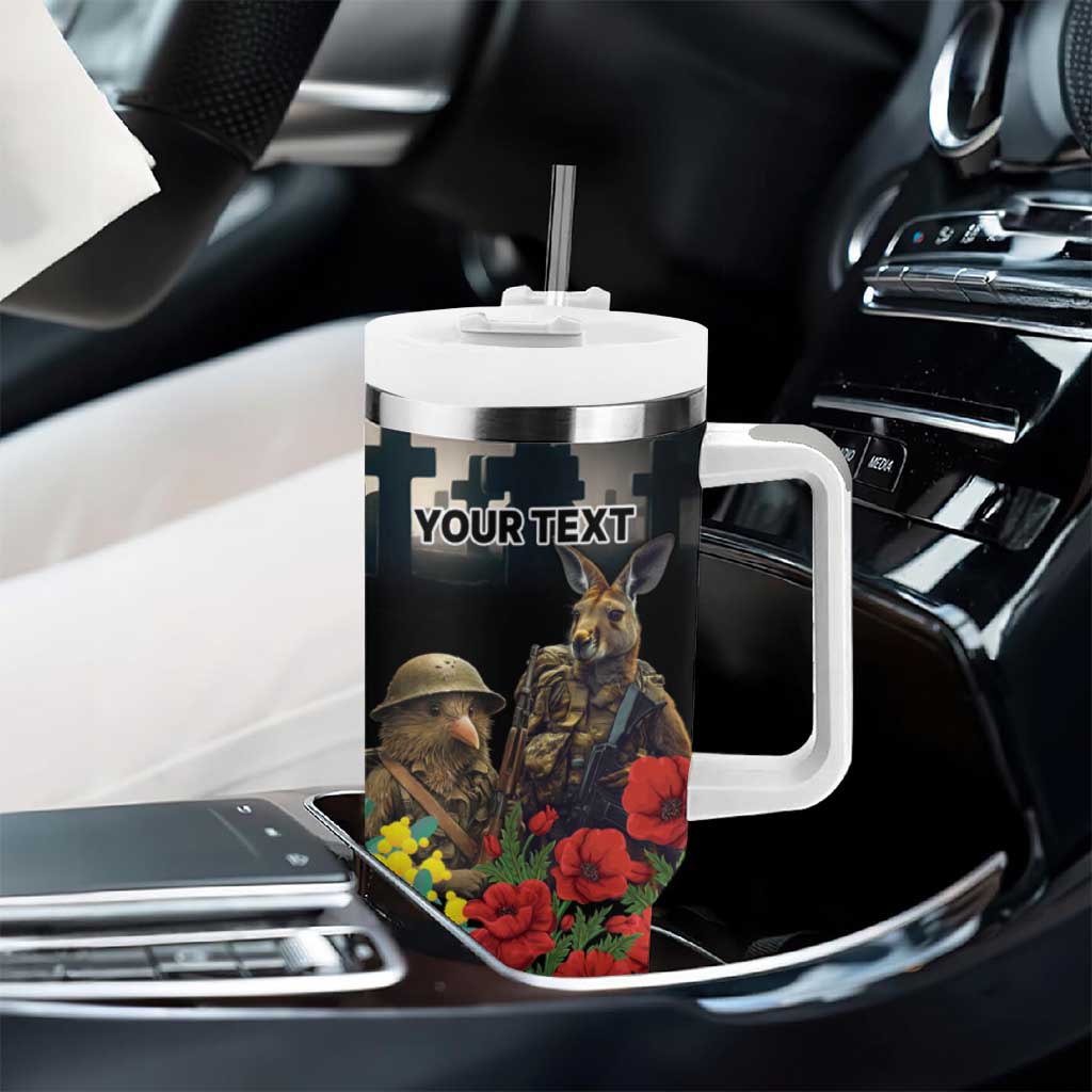 Kangaroo-Kiwi Soldier ANZAC Personalised Tumbler With Handle Golden Wattle Poppy Flowers LT9 - Polynesian Pride