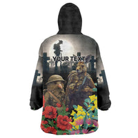 Kangaroo-Kiwi Soldier ANZAC Personalised Wearable Blanket Hoodie Golden Wattle Poppy Flowers LT9 - Polynesian Pride