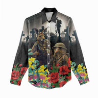 Kangaroo-Kiwi Soldier ANZAC Personalised Women Casual Shirt Golden Wattle Poppy Flowers LT9 - Polynesian Pride