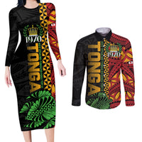 Personalised Tonga Emancipation Day Couples Matching Long Sleeve Bodycon Dress and Long Sleeve Button Shirt Puleanga Fakatui O Since 1970 LT9 Red - Polynesian Pride
