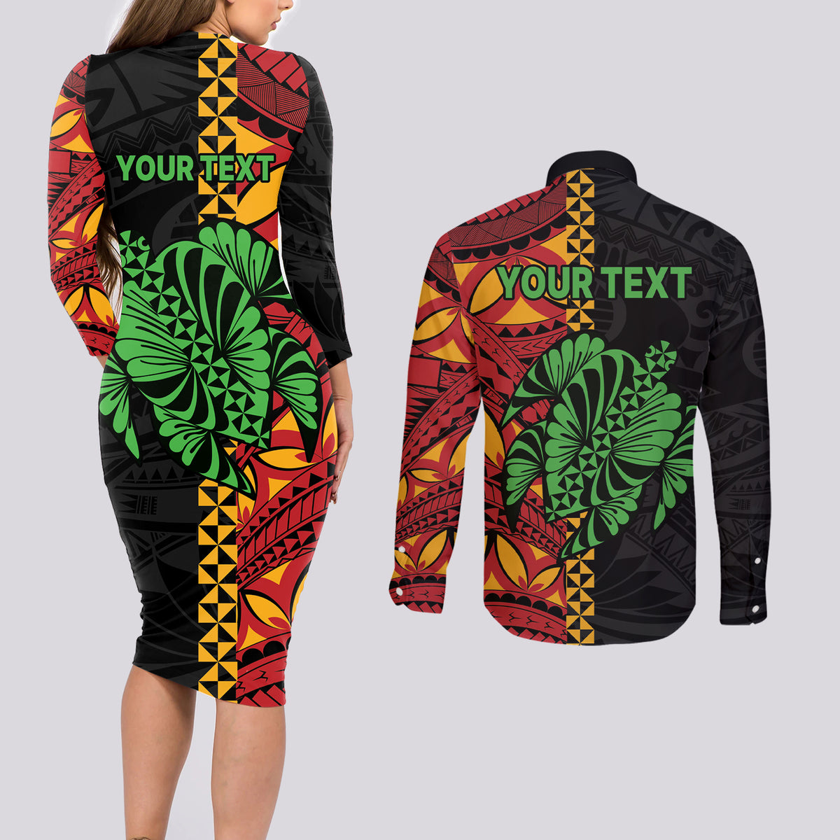 Personalised Tonga Emancipation Day Couples Matching Long Sleeve Bodycon Dress and Long Sleeve Button Shirt Puleanga Fakatui O Since 1970 LT9 - Polynesian Pride