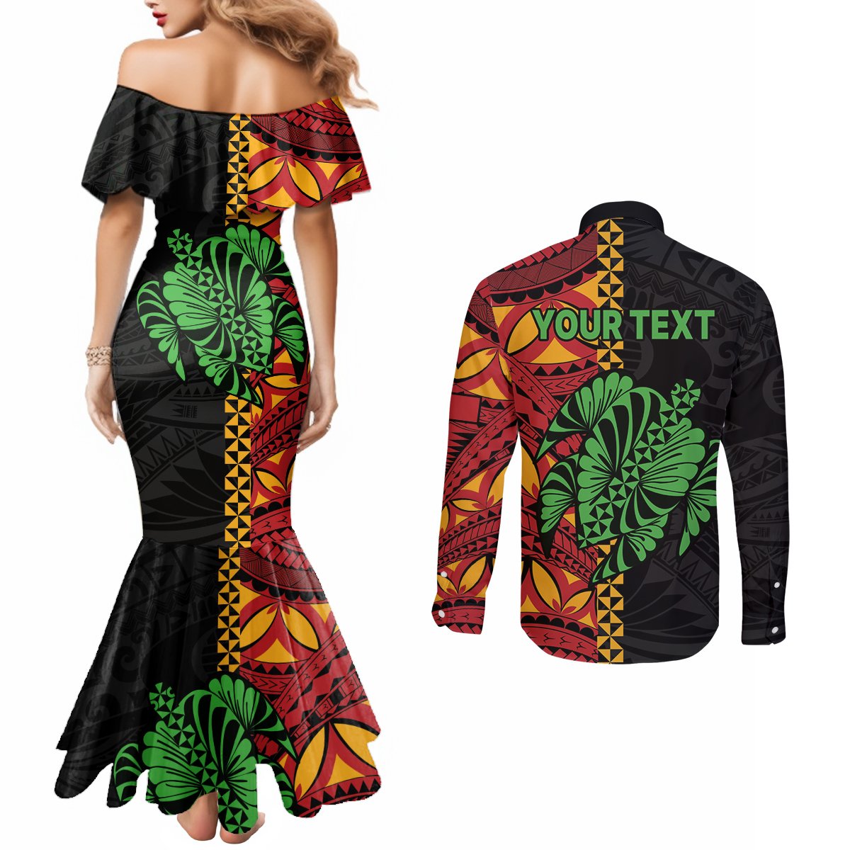 Personalised Tonga Emancipation Day Couples Matching Mermaid Dress and Long Sleeve Button Shirt Puleanga Fakatui O Since 1970 LT9 - Polynesian Pride