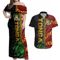Personalised Tonga Emancipation Day Couples Matching Off Shoulder Maxi Dress and Hawaiian Shirt Puleanga Fakatui O Since 1970 LT9 Red - Polynesian Pride