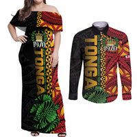 Personalised Tonga Emancipation Day Couples Matching Off Shoulder Maxi Dress and Long Sleeve Button Shirt Puleanga Fakatui O Since 1970 LT9 Red - Polynesian Pride