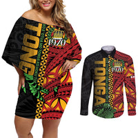 Personalised Tonga Emancipation Day Couples Matching Off Shoulder Short Dress and Long Sleeve Button Shirt Puleanga Fakatui O Since 1970 LT9 Red - Polynesian Pride