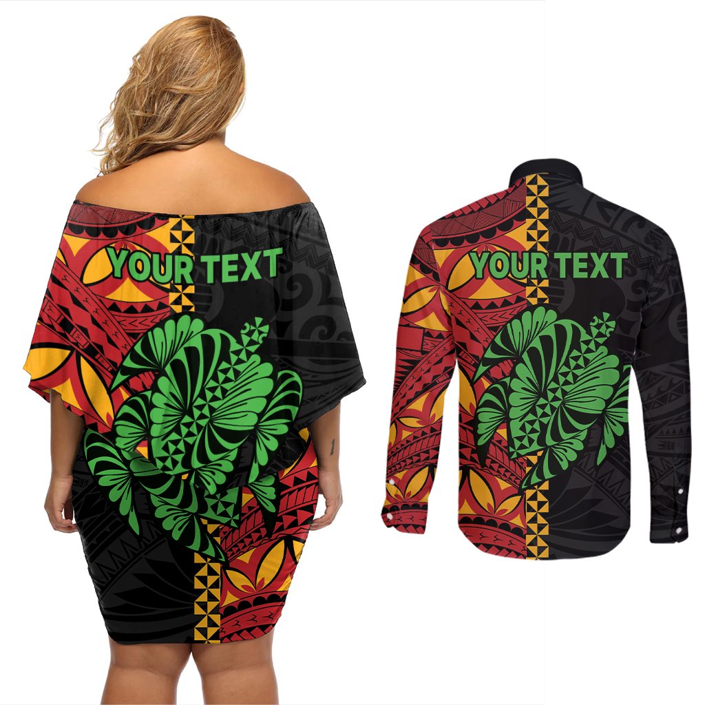 Personalised Tonga Emancipation Day Couples Matching Off Shoulder Short Dress and Long Sleeve Button Shirt Puleanga Fakatui O Since 1970 LT9 - Polynesian Pride