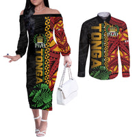 Personalised Tonga Emancipation Day Couples Matching Off The Shoulder Long Sleeve Dress and Long Sleeve Button Shirt Puleanga Fakatui O Since 1970 LT9 Red - Polynesian Pride